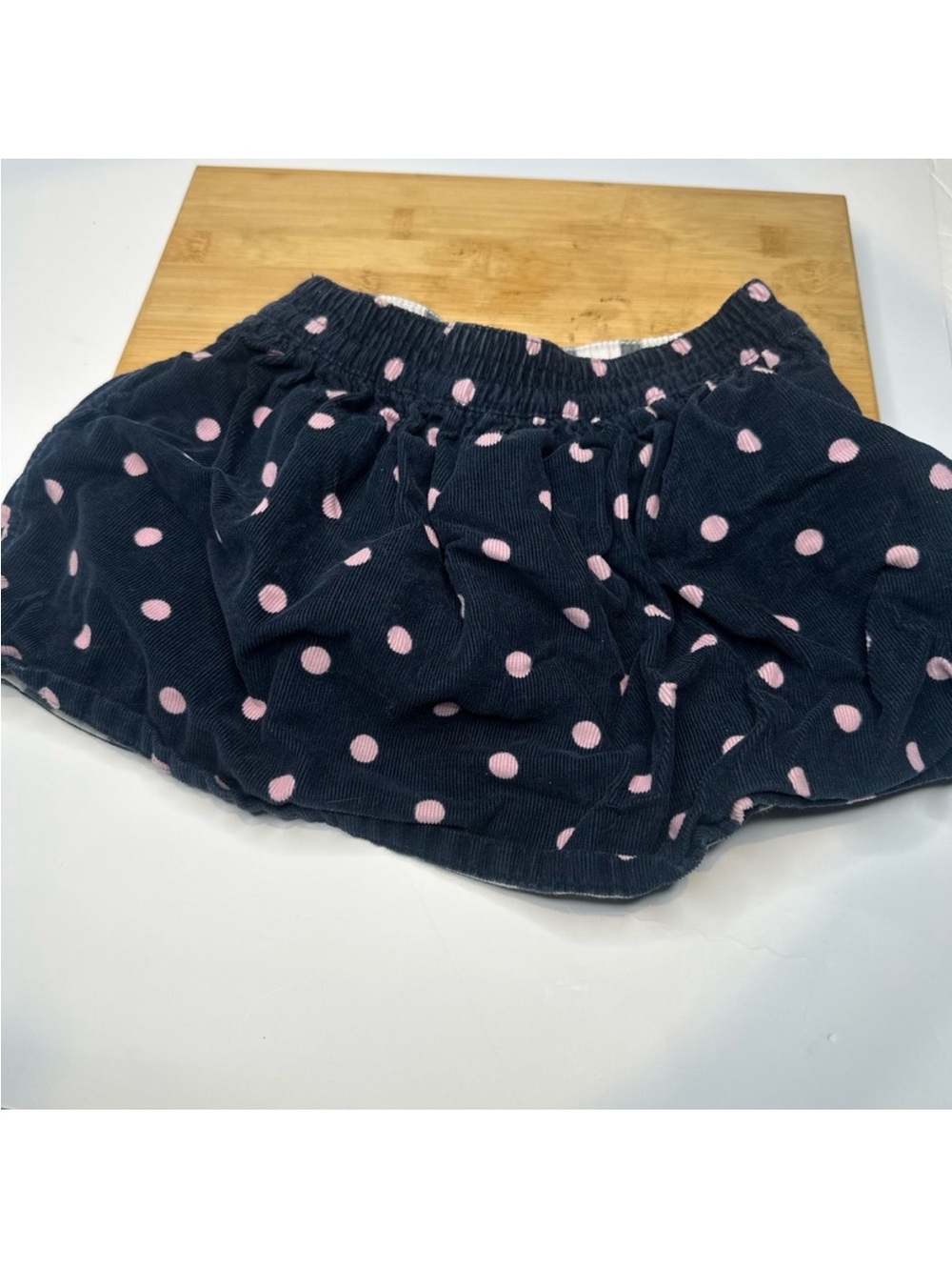 Falls Creek Navy Corduroy Skirt with Pink Polka Dots